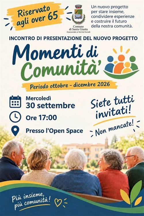 Incontro di presentazione del nuovo progetto "Momenti di Comunità" periodo ottobre-dicembre 2026